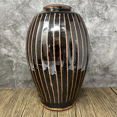 Buy Phil Rogers Stoneware Fluted Bottle Vase 28.5 Cm With Tenmoku Glaze #1226 • 500£