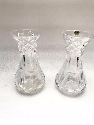 Buy Pair Vintage Irish Tyrone Crystal 6  Tall Vases - Stamped • 14.99£