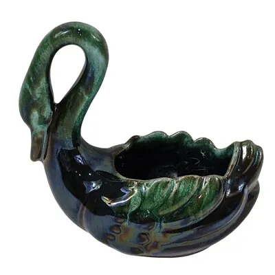 Buy Vintage Blue Mountain Pottery Green Black Ceramic Swan Planter Trinket Dish C75 • 17.06£