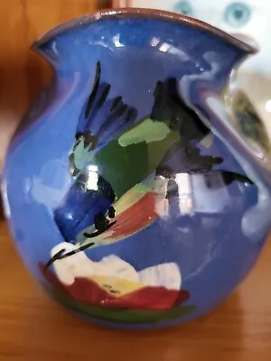 Buy  Torquay Pottery Vintage Squashed Pot With Hand Painted Kingfisher. • 2.99£