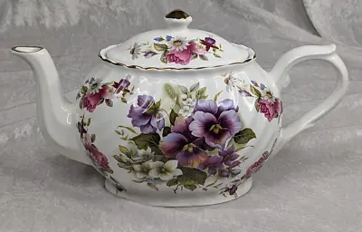 Buy Teapot Arthur Wood Son England #6342 1884 Purple Pansies 10” X 6”Ribbed Gift VTG • 36.02£