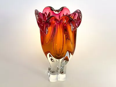 Buy Vtg Bohemian Art Glass Vase Thick Pink Czechoslovakia Hospodka 60s • 281.50£
