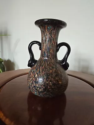 Buy Neoclassical Hand Blown Murano Mdina Black Goldstone Gold Glass Amphora Bud Vase • 3.99£