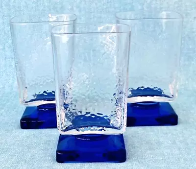 Buy 3 BORMIOLI ROCCO Ice Textured COCKTAIL GLASS COBALT BLUE SQUARE FOOTED 6oz Italy • 26.45£