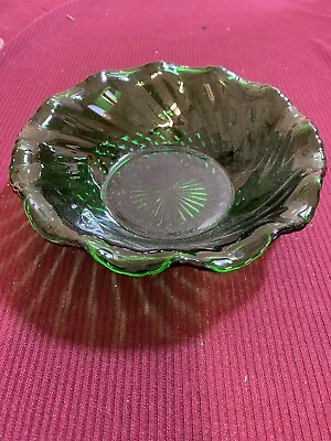 Buy ANCHOR HOCKING Glass Forest Green Scalloped Bowl Diamond Swirl Candy Bon Bon • 13.93£