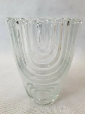 Buy Vintage Mid Century Orrefors Style Clear Heavy Glass Vase With Abstract Shape 8  • 39.98£