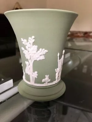 Buy Wedgwood Jasperware Green Flared Trumpet Vase With White Detailing New Condition • 25.99£