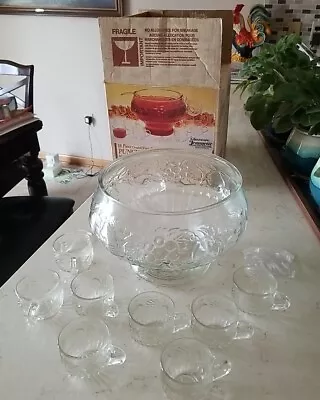 Buy Deco Depression Glass Ware By Jeannette PA 2417-18C Punch Bowl Set In Box  • 18.90£
