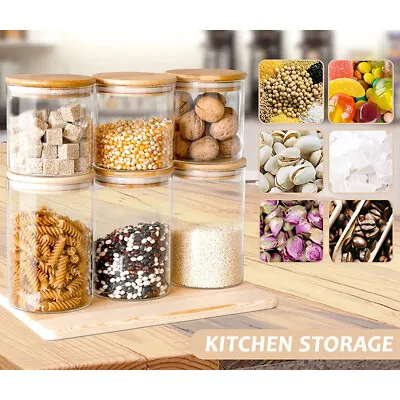 Buy 10PCS Round Glass Storage Jars Bamboo Lids Kitchen Pantry Food Canister Sealing • 14.94£