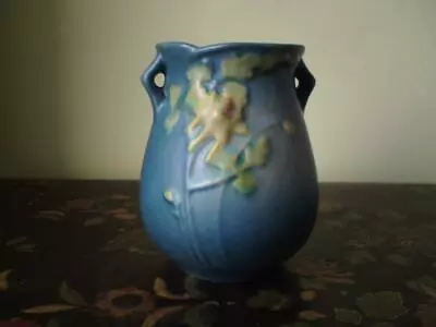 Buy 1940's American Art Pottery Roseville U.S.A. Columbine Blue Vase 12-4 • 45£