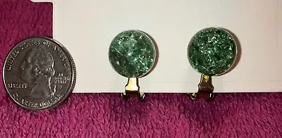 Buy Rare Antique VTG Crackle Glass Gumball Clip On Earrings Green Glow Clip On • 17.41£