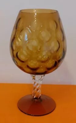 Buy Vintage 1970s Dimpled Smoked Amber Balloon Glass Barley Twisted Stem 22cm Height • 15£