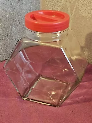 Buy Vintage Borgonovo Hexagonal Glass Storage Jar For Sweets/Biscuits, Etc - Red Lid • 12.99£