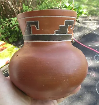 Buy Vintage Leopoldo De Mexico Folk Art Redware Signed  Pottery Vase Planter 4.5  • 7.55£