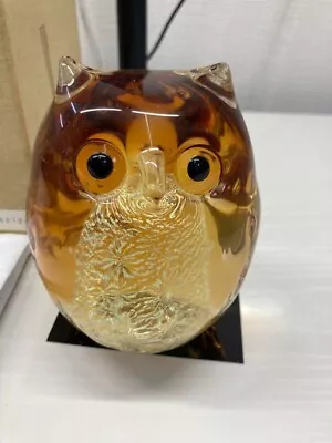Buy ADERIA Tsugaru Vidro Glassware Ornament Parent Owl Amber Gold F-62124 JAPAN • 88.95£