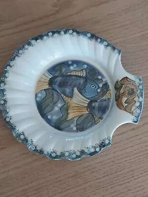 Buy Vintage Jersey Pottery Scallop Shell Plate Handpainted Fish • 24£