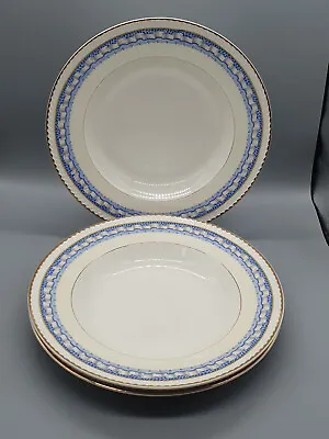 Buy Portland Pottery (Cobridge) Blue Band Scroll Three Soup / Dessert Bowls 1954 • 14£