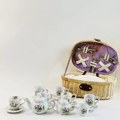 Buy Vintage Delton Porcelain Wicker Tea Party Set For Children Or Dolls 18pieces • 16.12£