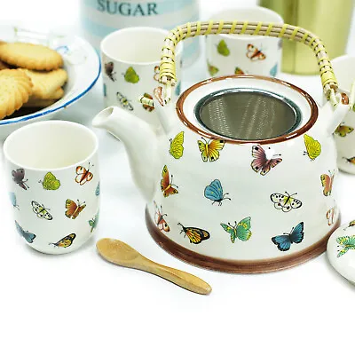 Buy Oriental Ceramic Tea Set (Teapot & 6xCups) Butterfly New With Box • 9£