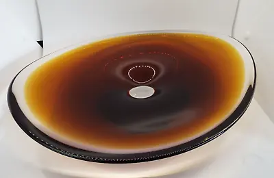 Buy Mid Century Murano Brown/gold & Clear Oval Scalloped Glass Bowl • 29.95£
