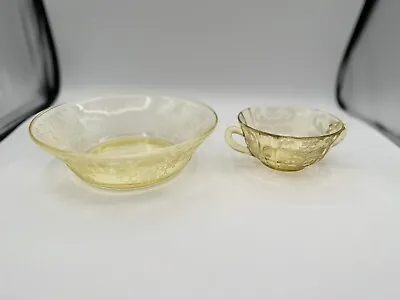 Buy Federal Glass Madrid Amber Depression Glass Cream Soup Bowl And Serving Bowl • 14.41£
