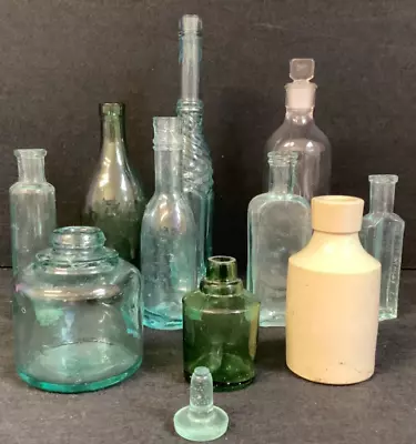 Buy Vintage Glass Bottles Blue Ceramic Collectible Display Bar Drink Retro X10 T2642 • 10£