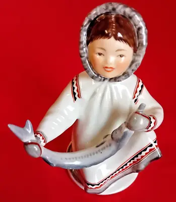 Buy USSR Lomonosov Porcelain Figure Of An Inuit Girl Holding A Sturgeon. • 58£