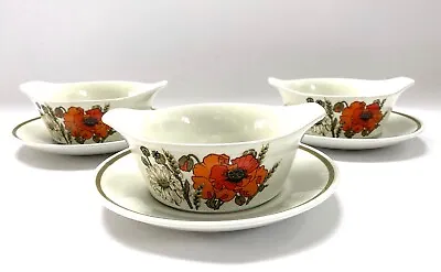 Buy Vintage J & G Meakin Pottery Poppy Eared Soup Cups Saucers Eve Midminter X3 Rare • 20£