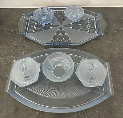 Buy Decorative Art Deco Tray Sets Blue Glassware • 24.99£