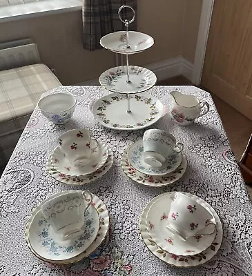Buy Lovely Vintage China Mismatched Tea Set & 3 Tier Cake Stand Flowers • 26£