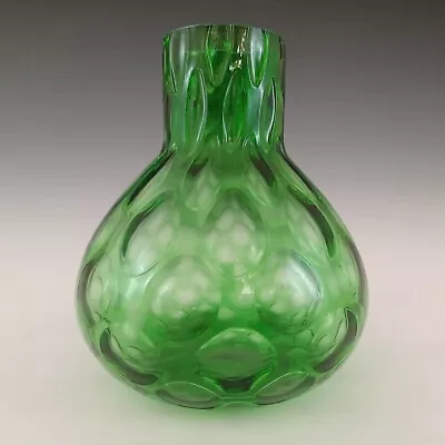 Buy Borske Sklo Green Glass Optical 'Olives' Retro Vase • 45£