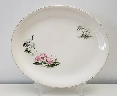 Buy Alfred Meakin England Crane And Water Lilly Design Oval Serving Plate • 7.99£