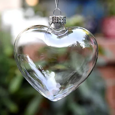 Buy 12/24 Iridescent Clear 90mm Glass Fillable Christmas Decor Bauble Ornament Heart • 14.95£