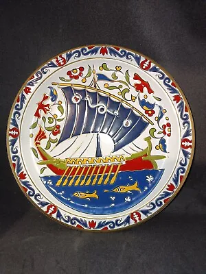 Buy Hand Made By Ibiscus Ceramics Rhodes 24k Gold Greek Gallera Ship Hanging Plate • 45£