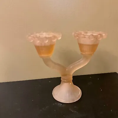 Buy Vintage Pink Satin Frosted Glass Candle Holders Double Holder 6” X 7” • 9.46£