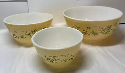 Buy (3) Vintage Pyrex Yellow Shenandoah Ivy Mixing Nestings Bowls #401 #402 & #403 • 60.62£