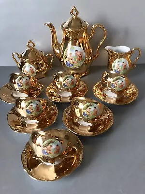 Buy Vintage Bavarian Porcelain Gilded Gold Coffee Set Lovers Cameo Pattern 1950-60 • 34.99£