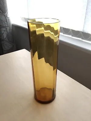 Buy Vintage Tall Clear Amber Ribbed Glass Vase Retro 1960s 1970s 30cm Tall X 9.5cm • 14.99£