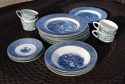Buy Currier And Ives Vintage Dinnerware Mixed Set 19 Piece Collection Various Scenes • 47.35£