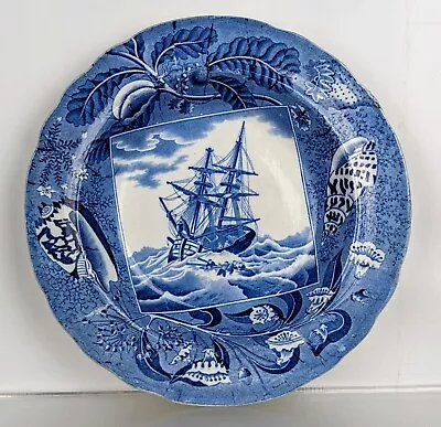Buy Antique Historical Staffordshire Pottery Blue & White Shipping Series Dish Bowl • 38.95£
