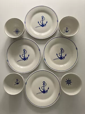 Buy 8 Williams Sonoma Royal Norfolk Greenbrier Blue White Ship Anchor Dinnerware Set • 38.32£