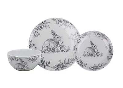 Buy 12 Piece Porcelain Dinner Plate Set Grey Ribbed Bunny Dinnerware Tableware • 44.34£