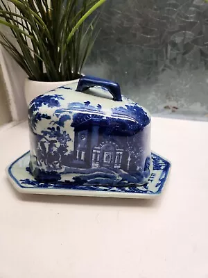 Buy Large Vintage Victoria Ware Ironstone Flow Blue Covered Cheese Dish • 16.95£