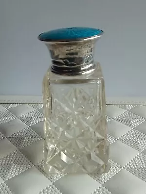 Buy Small Silver & Enamel Cut Glass Perfume Bottle • 8£