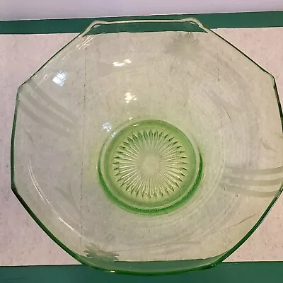 Buy Depression Glass Era Green Etched Floral Octagon 10 1/2” Bowl • 14.20£