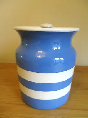 Buy Cornishware Plain Storage Jar & Lid Blue & White Stripe T G Green Shield 16cm • 26£
