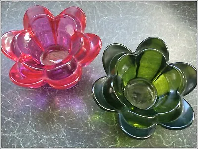 Buy Vintage Flower Power Retro Studio Glass  Candle T Light   Holder  Heavy (Green) • 4.99£