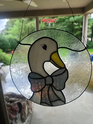Buy Round Stained Glass Leaded Country Blue Bow Goose Sun Catcher 11  • 33.07£