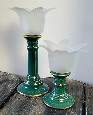 Buy Art Deco Style Lotus Flower Frosted Glass Candle Stick Holders • 45£