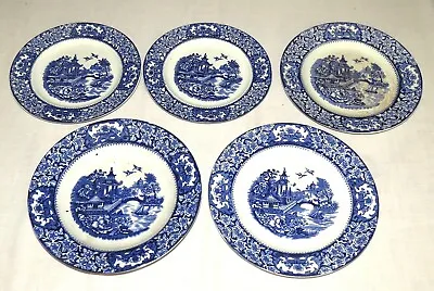 Buy Olde Alton Ware Five Pieces - Blue Transferware - Plates Bowl • 12.02£